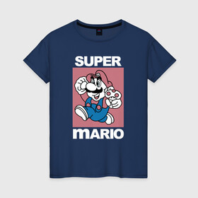 Женская футболка хлопок с принтом Супер Марио с грибочком в Екатеринбурге, 100% хлопок | прямой крой, круглый вырез горловины, длина до линии бедер, слегка спущенное плечо | игры | марио | марио с грибочком | супер марио