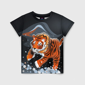 Детская футболка 3D с принтом АМУРСКИЙ ТИГР в Екатеринбурге, 100% гипоаллергенный полиэфир | прямой крой, круглый вырез горловины, длина до линии бедер, чуть спущенное плечо, ткань немного тянется | амурский тигр | с животными | с тигром | сибирский | тайга