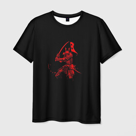 Мужская футболка 3D с принтом Самурай на поле боя в Екатеринбурге, 100% полиэфир | прямой крой, круглый вырез горловины, длина до линии бедер | Тематика изображения на принте: боевые исскуства | история | минимализм | самурай