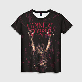 Женская футболка 3D с принтом Cannibal Corpse | Skeleton в Екатеринбурге, 100% полиэфир ( синтетическое хлопкоподобное полотно) | прямой крой, круглый вырез горловины, длина до линии бедер | blood | bones | cannibal corpse | skeleton | skull | кости | кровь | скелет | труп каннибала | череп