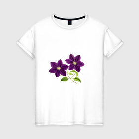 Женская футболка хлопок с принтом Два цветка в Екатеринбурге, 100% хлопок | прямой крой, круглый вырез горловины, длина до линии бедер, слегка спущенное плечо | иллюстрации | картинки | лето | листья | популярные | прикольные | природа | тренд | цветы