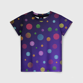 Детская футболка 3D с принтом Разноцветные шары, планеты в Екатеринбурге, 100% гипоаллергенный полиэфир | прямой крой, круглый вырез горловины, длина до линии бедер, чуть спущенное плечо, ткань немного тянется | Тематика изображения на принте: abstract shapes | blue | colorful balls | galaxy | green | orange | planets | purple | red | shapes | space | yellow | абстрактные фигуры | галактика | желтый | зеленый | космос | красный | оранжевый | планеты | разноцветные шары | фигуры | фиол