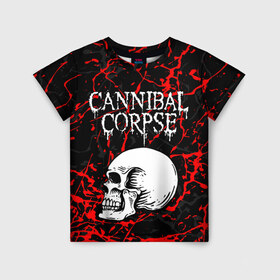 Детская футболка 3D с принтом CANNIBAL CORPSE в Екатеринбурге, 100% гипоаллергенный полиэфир | прямой крой, круглый вырез горловины, длина до линии бедер, чуть спущенное плечо, ткань немного тянется | Тематика изображения на принте: cannibal corpse | evisceration plague | hammer smashed face. | violence unimagined | дэт метал | музыка | рок | труп каннибала