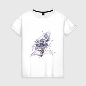 Женская футболка хлопок с принтом Кэ Цин в Екатеринбурге, 100% хлопок | прямой крой, круглый вырез горловины, длина до линии бедер, слегка спущенное плечо | арт | ке цин | кэ цин | меч | мечник | мечница | милая девушка | рисунок | фиолетовый | электро