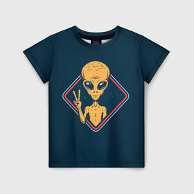 Детская футболка 3D с принтом НЛО / UFO в Екатеринбурге, 100% гипоаллергенный полиэфир | прямой крой, круглый вырез горловины, длина до линии бедер, чуть спущенное плечо, ткань немного тянется | ufo | брат по разуму | зеленый человечек | инопланетец | инопланетник | инопланетный гость | инопланетянин | марсианин | нло | пришелец