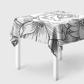 Скатерть 3D с принтом Тату цветы в Екатеринбурге, 100% полиэстер (ткань не мнется и не растягивается) | Размер: 150*150 см | Тематика изображения на принте: белый | лилия | подсолнух | роза | тату | цветы | черный