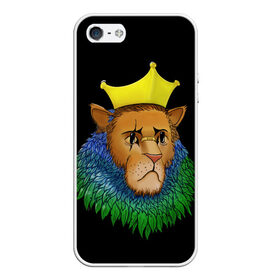 Чехол для iPhone 5/5S матовый с принтом Lion_art в Екатеринбурге, Силикон | Область печати: задняя сторона чехла, без боковых панелей | king | lion | корона | кошка | лев | перья | царь | царь зверей