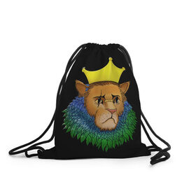 Рюкзак-мешок 3D с принтом Lion_art в Екатеринбурге, 100% полиэстер | плотность ткани — 200 г/м2, размер — 35 х 45 см; лямки — толстые шнурки, застежка на шнуровке, без карманов и подкладки | king | lion | корона | кошка | лев | перья | царь | царь зверей