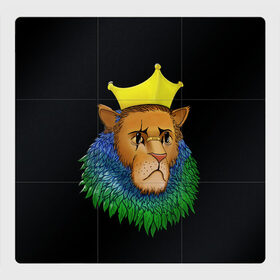 Магнитный плакат 3Х3 с принтом Lion_art в Екатеринбурге, Полимерный материал с магнитным слоем | 9 деталей размером 9*9 см | Тематика изображения на принте: king | lion | корона | кошка | лев | перья | царь | царь зверей