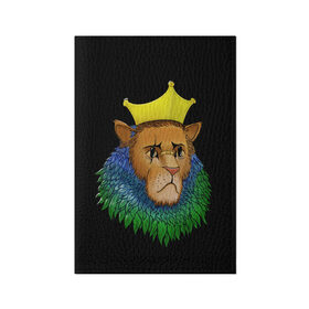 Обложка для паспорта матовая кожа с принтом Lion_art в Екатеринбурге, натуральная матовая кожа | размер 19,3 х 13,7 см; прозрачные пластиковые крепления | king | lion | корона | кошка | лев | перья | царь | царь зверей