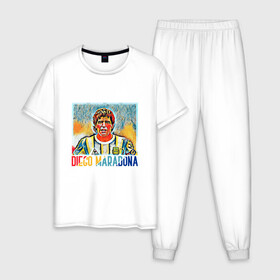 Мужская пижама хлопок с принтом Diego Maradona в Екатеринбурге, 100% хлопок | брюки и футболка прямого кроя, без карманов, на брюках мягкая резинка на поясе и по низу штанин
 | argentina | football | maradona | messi | аргентина | гол | диего | марадона | месси | мяч | рука бога | спорт | футбол | чемпион