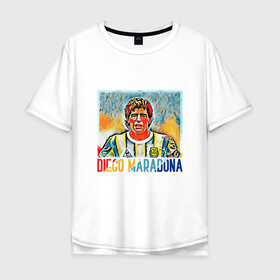 Мужская футболка хлопок Oversize с принтом Diego Maradona в Екатеринбурге, 100% хлопок | свободный крой, круглый ворот, “спинка” длиннее передней части | argentina | football | maradona | messi | аргентина | гол | диего | марадона | месси | мяч | рука бога | спорт | футбол | чемпион
