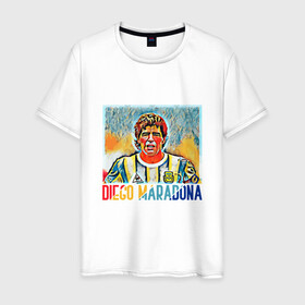 Мужская футболка хлопок с принтом Diego Maradona в Екатеринбурге, 100% хлопок | прямой крой, круглый вырез горловины, длина до линии бедер, слегка спущенное плечо. | argentina | football | maradona | messi | аргентина | гол | диего | марадона | месси | мяч | рука бога | спорт | футбол | чемпион