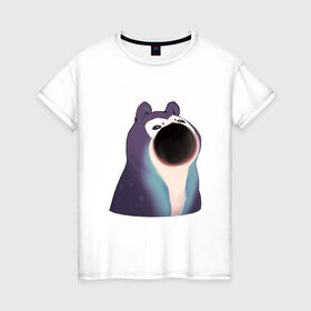 Женская футболка хлопок с принтом Голодный зверь в Екатеринбурге, 100% хлопок | прямой крой, круглый вырез горловины, длина до линии бедер, слегка спущенное плечо | pop cat | арт | бедна | голод | кот | кошка | мем | необычное животное | пасть | птица | рисунок | сова