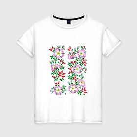 Женская футболка хлопок с принтом Цветы в Екатеринбурге, 100% хлопок | прямой крой, круглый вырез горловины, длина до линии бедер, слегка спущенное плечо | букет | картинки | лепестки | лето | популярные | прикольные | тренды | цветы