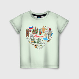 Детская футболка 3D с принтом Россия в Екатеринбурге, 100% гипоаллергенный полиэфир | прямой крой, круглый вырез горловины, длина до линии бедер, чуть спущенное плечо, ткань немного тянется | балалайка | балерина | матрешка | медведь | россия | храм василия блаженого