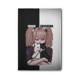 Обложка для автодокументов с принтом MONOKUMA  JUNKO в Екатеринбурге, натуральная кожа |  размер 19,9*13 см; внутри 4 больших “конверта” для документов и один маленький отдел — туда идеально встанут права | anime | danganronpa | enoshima | junko | monokuma | аниме | джунко | игра | манга | медведь | монокума | робот медведь | эношима