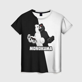 Женская футболка 3D с принтом МОНОКУМА в Екатеринбурге, 100% полиэфир ( синтетическое хлопкоподобное полотно) | прямой крой, круглый вырез горловины, длина до линии бедер | anime | danganronpa | enoshima | junko | monokuma | аниме | джунко | игра | манга | медведь | монокума | робот медведь | эношима