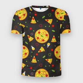 Мужская футболка 3D спортивная с принтом Веганская пицца в Екатеринбурге, 100% полиэстер с улучшенными характеристиками | приталенный силуэт, круглая горловина, широкие плечи, сужается к линии бедра | Тематика изображения на принте: pizza | веганская пицца | вегетарианская пицца | пицца | пицца с овощами
