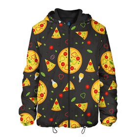 Мужская куртка 3D с принтом Веганская пицца в Екатеринбурге, ткань верха — 100% полиэстер, подклад — флис | прямой крой, подол и капюшон оформлены резинкой с фиксаторами, два кармана без застежек по бокам, один большой потайной карман на груди. Карман на груди застегивается на липучку | Тематика изображения на принте: pizza | веганская пицца | вегетарианская пицца | пицца | пицца с овощами