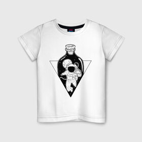 Детская футболка хлопок с принтом Космонавт в бутылке в Екатеринбурге, 100% хлопок | круглый вырез горловины, полуприлегающий силуэт, длина до линии бедер | cosmonaut | граффити | космонавт | космонавт в бутылке | космос | рисунок | тату | татуировки | чёрно белый рисунок