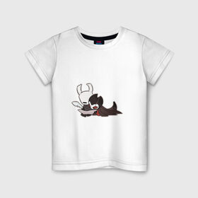 Детская футболка хлопок с принтом Рыцарь и Гримм в Екатеринбурге, 100% хлопок | круглый вырез горловины, полуприлегающий силуэт, длина до линии бедер | hollow knight | арт | гримм | рисунок | рыцарь
