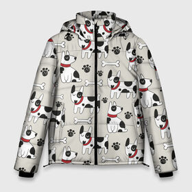 Мужская зимняя куртка 3D с принтом Собаки / Dogs в Екатеринбурге, верх — 100% полиэстер; подкладка — 100% полиэстер; утеплитель — 100% полиэстер | длина ниже бедра, свободный силуэт Оверсайз. Есть воротник-стойка, отстегивающийся капюшон и ветрозащитная планка. 

Боковые карманы с листочкой на кнопках и внутренний карман на молнии. | Тематика изображения на принте: dog | барбос | дворняга | друг человека | пёс | псина | собака | собачка | собачонка | четвероногий друг | шарик | щенок