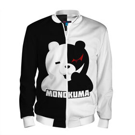 Мужской бомбер 3D с принтом MONOKUMA  МОНОКУМА BEAR в Екатеринбурге, 100% полиэстер | застегивается на молнию, по бокам два кармана без застежек, по низу бомбера и на воротнике - эластичная резинка | Тематика изображения на принте: anime | danganronpa | enoshima | junko | monokuma | аниме | джунко | игра | манга | медведь | монокума | робот медведь | эношима