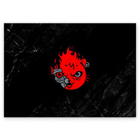 Поздравительная открытка с принтом CYBERPUNK 2077 КОТ КИАНУ РИВЗ в Екатеринбурге, 100% бумага | плотность бумаги 280 г/м2, матовая, на обратной стороне линовка и место для марки
 | Тематика изображения на принте: cat | cd project red | cyberpunk 2077 | demon | keanu reeves | kitty | maelstrom | militech | quadra | samurai | smile | trauma | trauma team | демон | киану ривз | киберпанк 2077 | кот | милитех | самурай | смайл