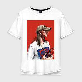 Мужская футболка хлопок Oversize с принтом Девушка в бейсболке в Екатеринбурге, 100% хлопок | свободный крой, круглый ворот, “спинка” длиннее передней части | fashion | street art | авторская | иллюстрация | мода