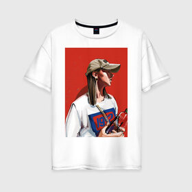 Женская футболка хлопок Oversize с принтом Девушка в бейсболке в Екатеринбурге, 100% хлопок | свободный крой, круглый ворот, спущенный рукав, длина до линии бедер
 | fashion | street art | авторская | иллюстрация | мода