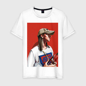 Мужская футболка хлопок с принтом Девушка в бейсболке в Екатеринбурге, 100% хлопок | прямой крой, круглый вырез горловины, длина до линии бедер, слегка спущенное плечо. | fashion | street art | авторская | иллюстрация | мода