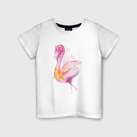 Детская футболка хлопок с принтом Фламинго рисунок акварелью в Екатеринбурге, 100% хлопок | круглый вырез горловины, полуприлегающий силуэт, длина до линии бедер | africa | afrika | aquarel | bird | fashion | flamingo | paint | painted | pink flamingo | summer | watercolor | watercolour | акварельный рисунок | африка | красками | краски | лето | мода | нарисованный фламинго | птица | розовый фламинго | 