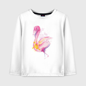 Детский лонгслив хлопок с принтом Фламинго рисунок акварелью в Екатеринбурге, 100% хлопок | круглый вырез горловины, полуприлегающий силуэт, длина до линии бедер | Тематика изображения на принте: africa | afrika | aquarel | bird | fashion | flamingo | paint | painted | pink flamingo | summer | watercolor | watercolour | акварельный рисунок | африка | красками | краски | лето | мода | нарисованный фламинго | птица | розовый фламинго | 