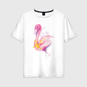 Женская футболка хлопок Oversize с принтом Фламинго рисунок акварелью в Екатеринбурге, 100% хлопок | свободный крой, круглый ворот, спущенный рукав, длина до линии бедер
 | africa | afrika | aquarel | bird | fashion | flamingo | paint | painted | pink flamingo | summer | watercolor | watercolour | акварельный рисунок | африка | красками | краски | лето | мода | нарисованный фламинго | птица | розовый фламинго | 