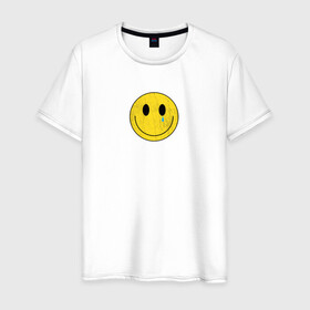 Мужская футболка хлопок с принтом Скрывающий грусть в Екатеринбурге, 100% хлопок | прямой крой, круглый вырез горловины, длина до линии бедер, слегка спущенное плечо. | sad | грусть | плачь | слеза | смайлик | чувства | эмодзи | эмоция