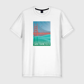 Мужская футболка хлопок Slim с принтом San Francisco в Екатеринбурге, 92% хлопок, 8% лайкра | приталенный силуэт, круглый вырез ворота, длина до линии бедра, короткий рукав | san francisco | город | путешествие | соединенные штаты америки | сша