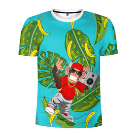 Мужская футболка 3D спортивная с принтом Репер в Екатеринбурге, 100% полиэстер с улучшенными характеристиками | приталенный силуэт, круглая горловина, широкие плечи, сужается к линии бедра | банан | бананы | баста | горила | джига | джиган | джунгли | кинконг | конг | маугли | море | музыка | обезьяна | пальма | пальмы | планета обезьян | пляж | путешествие | репер | реперы | солнце | тим | тима