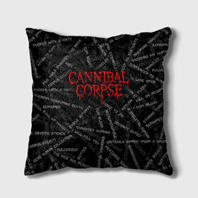 Подушка 3D с принтом Cannibal Corpse | Songs (Z) в Екатеринбурге, наволочка – 100% полиэстер, наполнитель – холлофайбер (легкий наполнитель, не вызывает аллергию). | состоит из подушки и наволочки. Наволочка на молнии, легко снимается для стирки | cannibal | cannibal corpse | corpse | death metal | deathgrind | алекс уэбстер | брутальный дэт метал | дэт метал | дэтграйнд | пол мазуркевич | роб барретт | труп каннибала