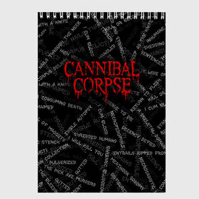 Скетчбук с принтом Cannibal Corpse | Songs (Z) в Екатеринбурге, 100% бумага
 | 48 листов, плотность листов — 100 г/м2, плотность картонной обложки — 250 г/м2. Листы скреплены сверху удобной пружинной спиралью | cannibal | cannibal corpse | corpse | death metal | deathgrind | алекс уэбстер | брутальный дэт метал | дэт метал | дэтграйнд | пол мазуркевич | роб барретт | труп каннибала