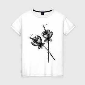 Женская футболка хлопок с принтом Дымящие розы в Екатеринбурге, 100% хлопок | прямой крой, круглый вырез горловины, длина до линии бедер, слегка спущенное плечо | букет | букеты | вредные привычки | дым | зож | огонь | растение | роза | розы | цветок | цветы