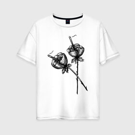 Женская футболка хлопок Oversize с принтом Дымящие розы в Екатеринбурге, 100% хлопок | свободный крой, круглый ворот, спущенный рукав, длина до линии бедер
 | букет | букеты | вредные привычки | дым | зож | огонь | растение | роза | розы | цветок | цветы