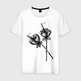 Мужская футболка хлопок с принтом Дымящие розы в Екатеринбурге, 100% хлопок | прямой крой, круглый вырез горловины, длина до линии бедер, слегка спущенное плечо. | букет | букеты | вредные привычки | дым | зож | огонь | растение | роза | розы | цветок | цветы