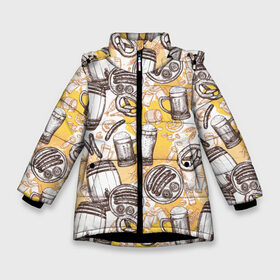 Зимняя куртка для девочек 3D с принтом Пиво / Beer в Екатеринбурге, ткань верха — 100% полиэстер; подклад — 100% полиэстер, утеплитель — 100% полиэстер. | длина ниже бедра, удлиненная спинка, воротник стойка и отстегивающийся капюшон. Есть боковые карманы с листочкой на кнопках, утяжки по низу изделия и внутренний карман на молнии. 

Предусмотрены светоотражающий принт на спинке, радужный светоотражающий элемент на пуллере молнии и на резинке для утяжки. | Тематика изображения на принте: barrel | beer | dark | foam | keg | light | mug | non alcoholic | oktoberfest | sausages | unfiltered | velvet | бархатное | бокал | бочка | кега | кружка | нефильтрованное | октоберфест | пенное | светлое | сосиски | темно