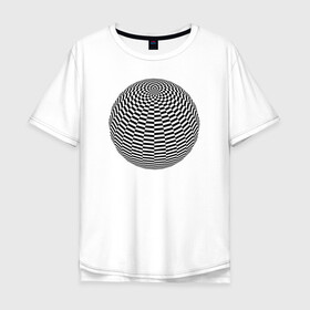 Мужская футболка хлопок Oversize с принтом Иллюзия (Шар) в Екатеринбурге, 100% хлопок | свободный крой, круглый ворот, “спинка” длиннее передней части | диско | зрение | иллюзии | обман | полосы | узор | шар | шахматы