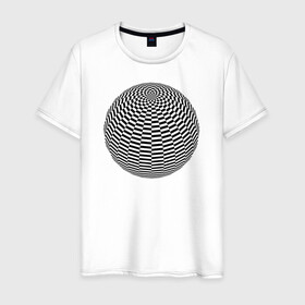 Мужская футболка хлопок с принтом Иллюзия (Шар) в Екатеринбурге, 100% хлопок | прямой крой, круглый вырез горловины, длина до линии бедер, слегка спущенное плечо. | диско | зрение | иллюзии | обман | полосы | узор | шар | шахматы