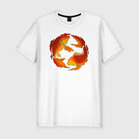 Мужская футболка хлопок Slim с принтом Карпы Кои в Екатеринбурге, 92% хлопок, 8% лайкра | приталенный силуэт, круглый вырез ворота, длина до линии бедра, короткий рукав | fish | japan | koi | животные | иероглифы | карпы | кои | рыбы | цветы | япония