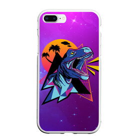 Чехол для iPhone 7Plus/8 Plus матовый с принтом Retrowave Neon Dinosaur в Екатеринбурге, Силикон | Область печати: задняя сторона чехла, без боковых панелей | Тематика изображения на принте: 1980 | 80s | geometry | retrowave | retrowave принт | rex | space | t rex | trex | tropical | восьмидесятые | геометрия | космос | нео | неоновый динозавр | пальмы | рекс | ретровейв | рисунок динозавра | тираннозавр | тиранозавр