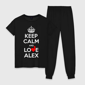 Женская пижама хлопок с принтом Будь спок и люби Алексея в Екатеринбурге, 100% хлопок | брюки и футболка прямого кроя, без карманов, на брюках мягкая резинка на поясе и по низу штанин | alkesey | hearts | keep calm and | love | алкесей | любите | любовь | сердца | сохраняйте | спокойствие