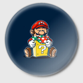 Значок с принтом Марио в Екатеринбурге,  металл | круглая форма, металлическая застежка в виде булавки | game | mario | sega | super | super mario | игры | м | марио | сега | супер марио